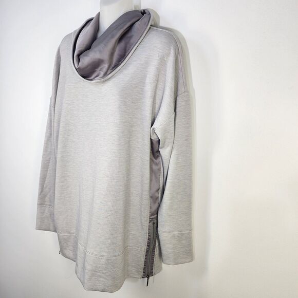 White House Black Market Women Top Medium Petite Light Gray Funnel Neck Side Zip - Picture 6 of 11
